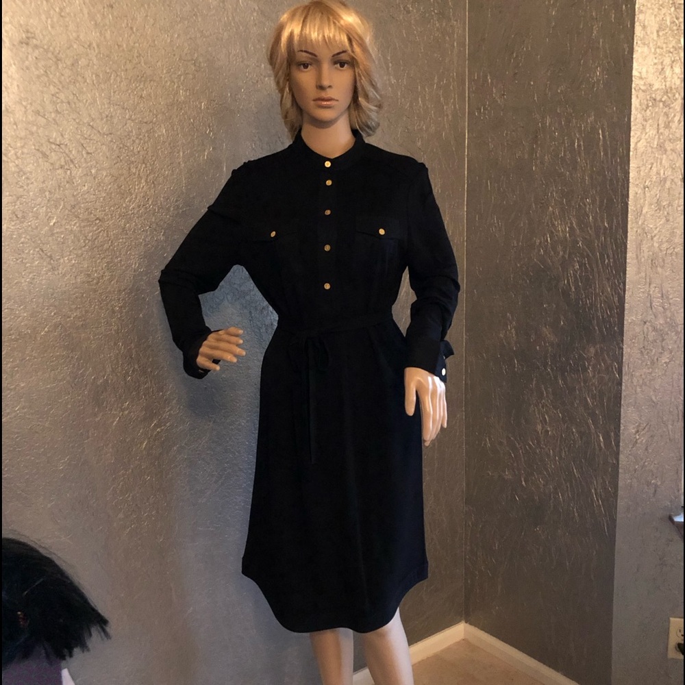 Tory Burch black LS dress & gold-tone hardware